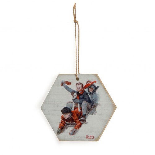 Norman Rockwell Boys on a Sled Ornament - OS - Red